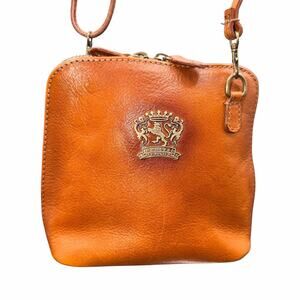 Pratesi Firenze Cognac Leather Crossbody Made In Italy